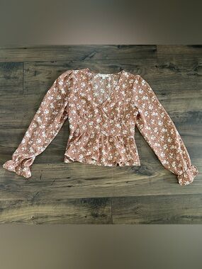 Blu Pepper Orange Rust Floral Printed Blouse - Medium